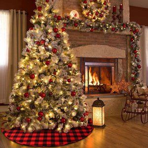 Meriwood Red & Black Buffalo Plaid Christmas Tree Skirt  48" round NIP
